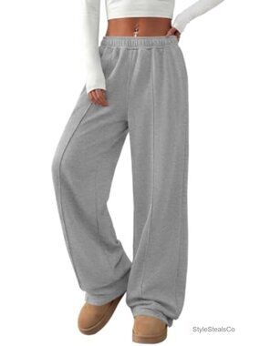 Women's Baggy Wide Leg Sweatpants High Waisted Cotton Blend Lounge Pants with